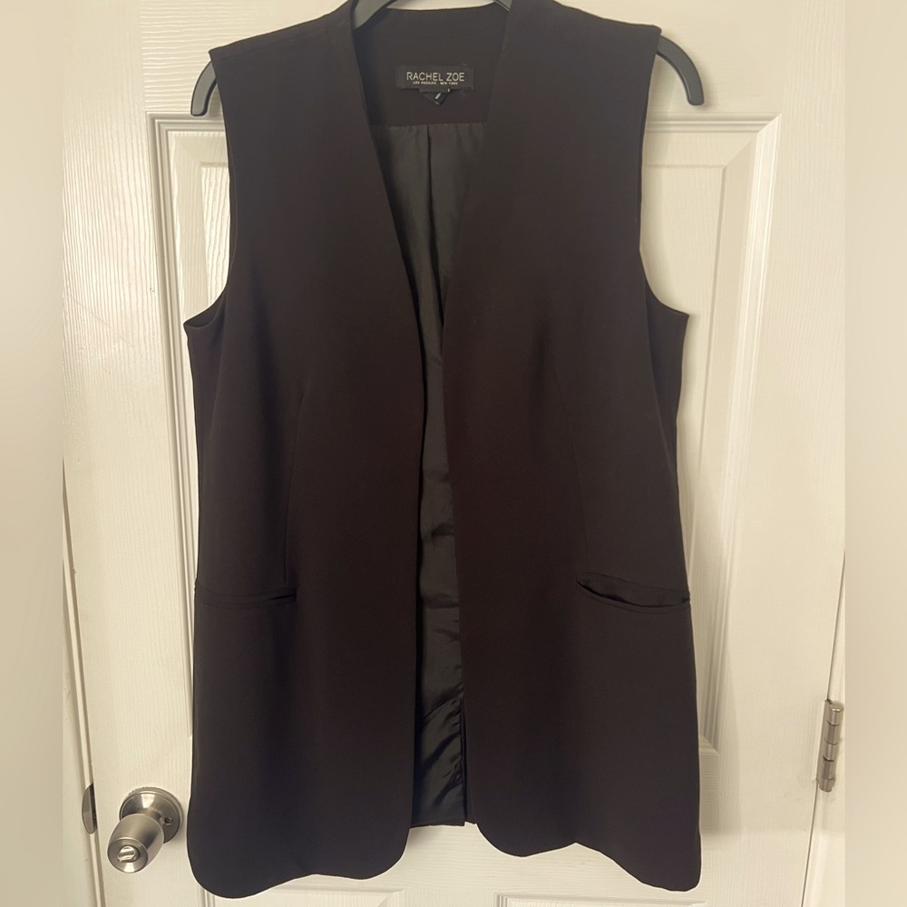 Rachel Zoe Black Sleeveless Long Vest Blazer